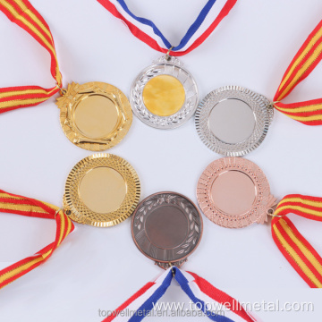 Gold, silver medal custom marathon medal with ribbon